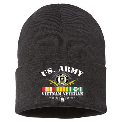 Vietnam Veteran With US Flag With Combat Boots Patriotic Sustainable Knit Beanie