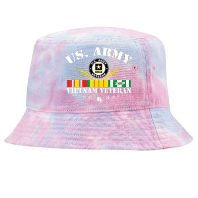 Vietnam Veteran With US Flag With Combat Boots Patriotic Tie-Dyed Bucket Hat