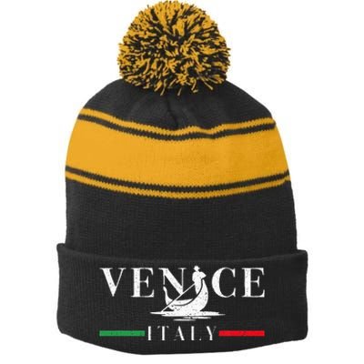 Vintage Venice With Gondola And Italy Flag Stripe Pom Pom Beanie