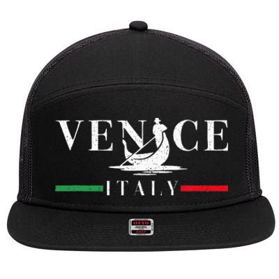 Vintage Venice With Gondola And Italy Flag 7 Panel Mesh Trucker Snapback Hat