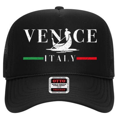 Vintage Venice With Gondola And Italy Flag High Crown Mesh Back Trucker Hat