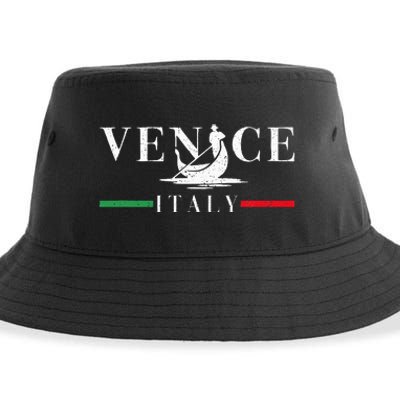 Vintage Venice With Gondola And Italy Flag Sustainable Bucket Hat