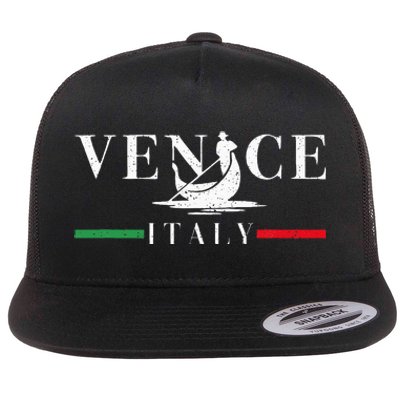 Vintage Venice With Gondola And Italy Flag Flat Bill Trucker Hat