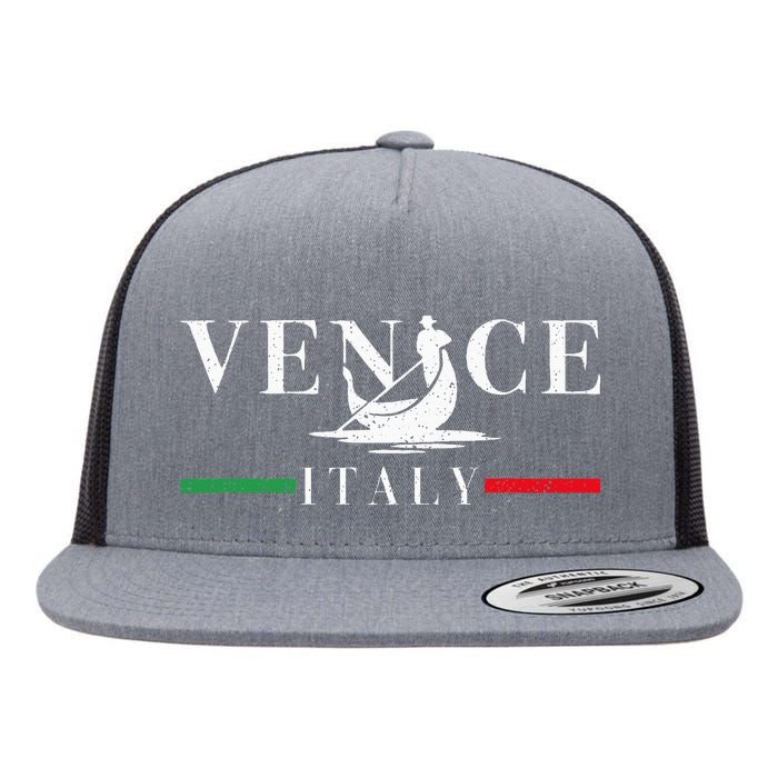 Vintage Venice With Gondola And Italy Flag Flat Bill Trucker Hat