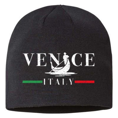 Vintage Venice With Gondola And Italy Flag Sustainable Beanie