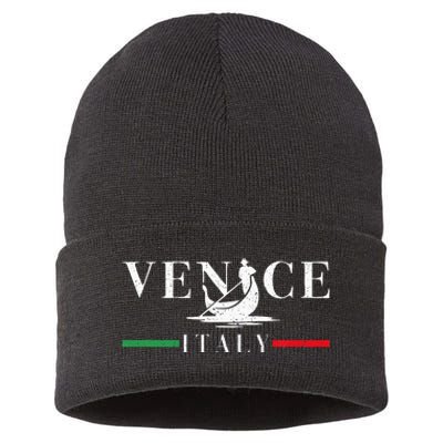 Vintage Venice With Gondola And Italy Flag Sustainable Knit Beanie