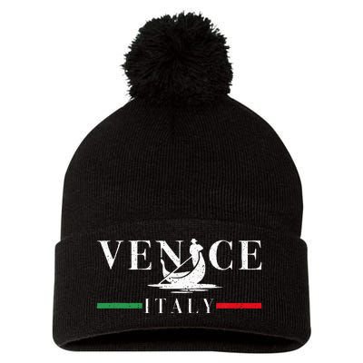 Vintage Venice With Gondola And Italy Flag Pom Pom 12in Knit Beanie