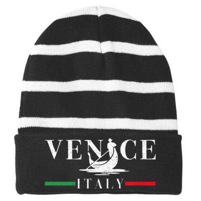 Vintage Venice With Gondola And Italy Flag Striped Beanie with Solid Band