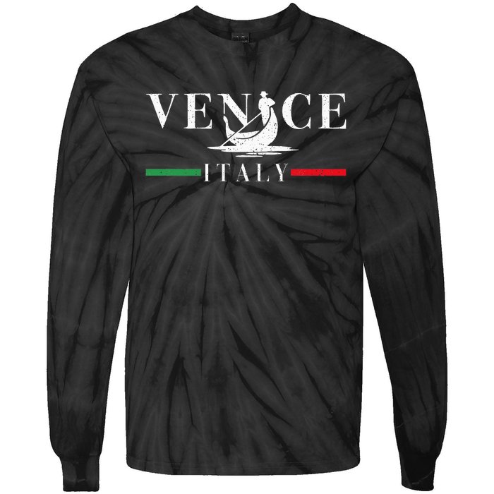 Vintage Venice With Gondola And Italy Flag Tie-Dye Long Sleeve Shirt