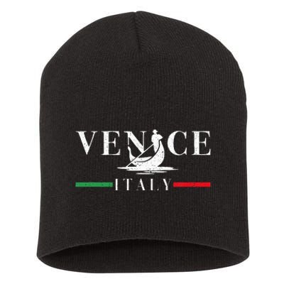 Vintage Venice With Gondola And Italy Flag Short Acrylic Beanie