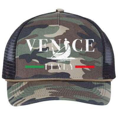 Vintage Venice With Gondola And Italy Flag Retro Rope Trucker Hat Cap