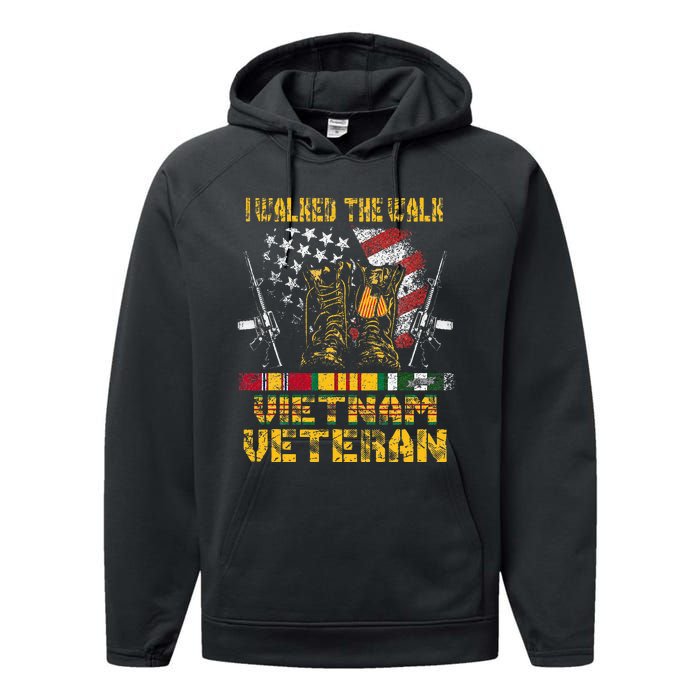 Vietnam Veteran With Us Flag With Combat Boots Performance Fleece Hoodie