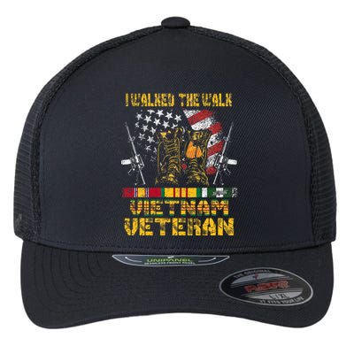 Vietnam Veteran With Us Flag With Combat Boots Flexfit Unipanel Trucker Cap