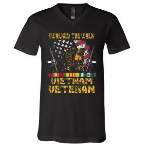 Vietnam Veteran With Us Flag With Combat Boots V-Neck T-Shirt