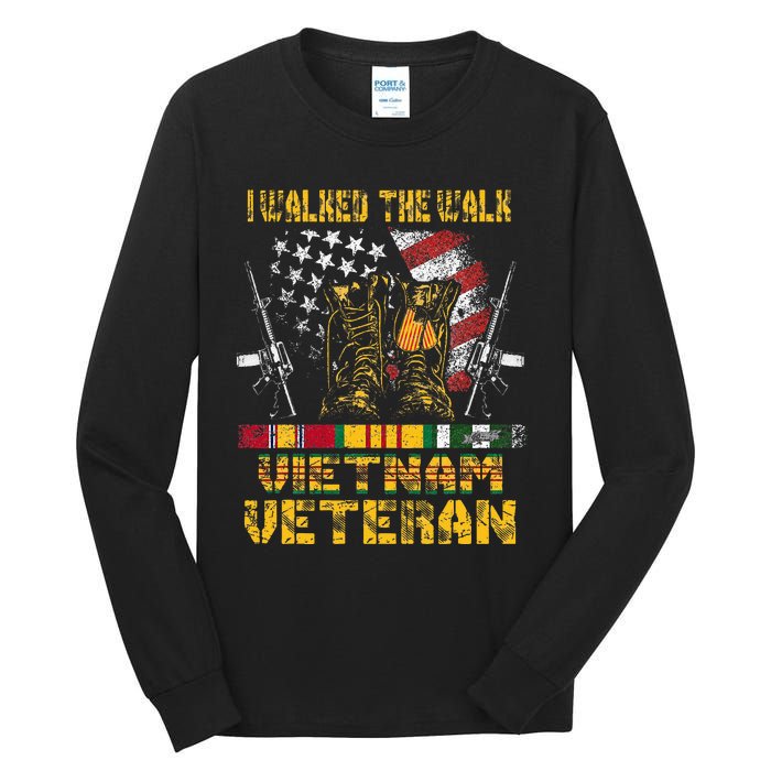 Vietnam Veteran With Us Flag With Combat Boots Tall Long Sleeve T-Shirt