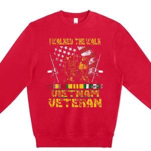 Vietnam Veteran With Us Flag With Combat Boots Premium Crewneck Sweatshirt