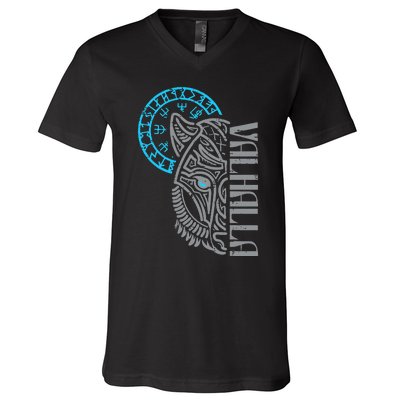 Viking Valhalla Wolf Mask Norse Mythology V-Neck T-Shirt