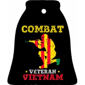 Vietnam Veteran With US Flag With Combat Boots Patriotic Ceramic Bell Ornament