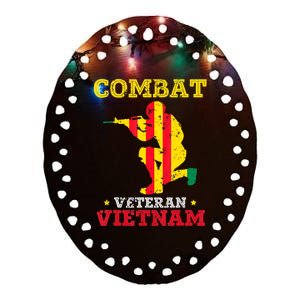 Vietnam Veteran With US Flag With Combat Boots Patriotic Ceramic Oval Ornament