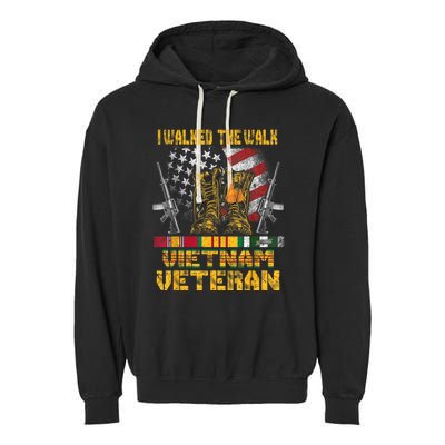 Vietnam Veteran With Us Flag With Combat Boots Patriotic Garment-Dyed Fleece Hoodie