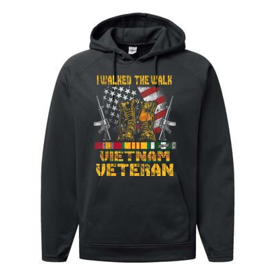 Vietnam Veteran With Us Flag With Combat Boots Patriotic Performance Fleece Hoodie