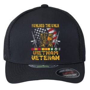 Vietnam Veteran With Us Flag With Combat Boots Patriotic Flexfit Unipanel Trucker Cap