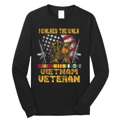 Vietnam Veteran With Us Flag With Combat Boots Patriotic Long Sleeve Shirt