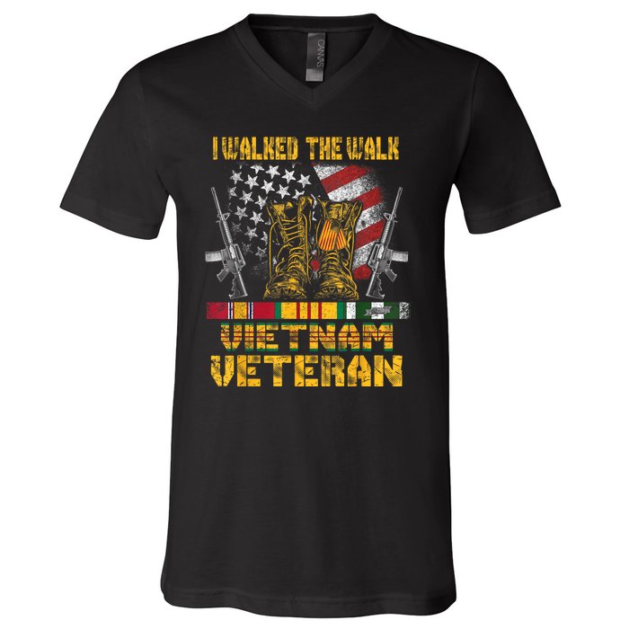 Vietnam Veteran With Us Flag With Combat Boots Patriotic V-Neck T-Shirt