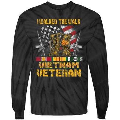 Vietnam Veteran With Us Flag With Combat Boots Patriotic Tie-Dye Long Sleeve Shirt