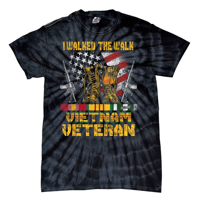 Vietnam Veteran With Us Flag With Combat Boots Patriotic Tie-Dye T-Shirt