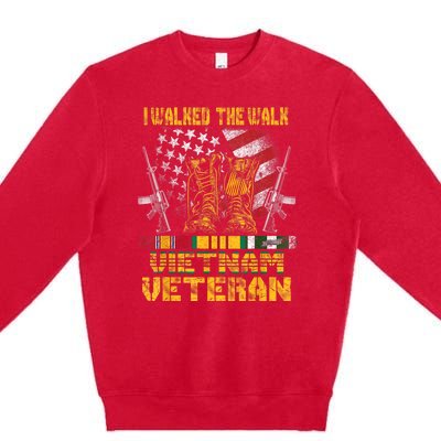 Vietnam Veteran With Us Flag With Combat Boots Patriotic Premium Crewneck Sweatshirt