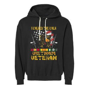 Vietnam Veteran With US Flag With Combat Boots Patriotic Garment-Dyed Fleece Hoodie