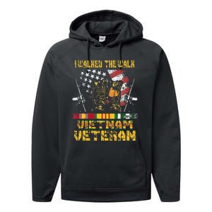 Vietnam Veteran With US Flag With Combat Boots Patriotic Performance Fleece Hoodie