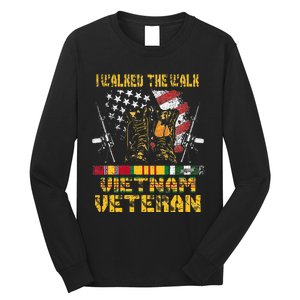 Vietnam Veteran With US Flag With Combat Boots Patriotic Long Sleeve Shirt