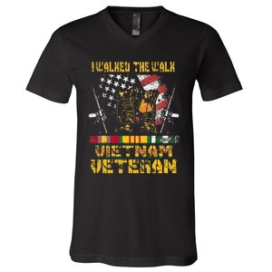 Vietnam Veteran With US Flag With Combat Boots Patriotic V-Neck T-Shirt