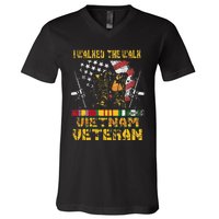 Vietnam Veteran With US Flag With Combat Boots Patriotic V-Neck T-Shirt