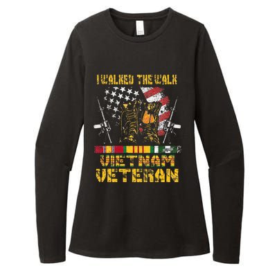 Vietnam Veteran With US Flag With Combat Boots Patriotic Womens CVC Long Sleeve Shirt