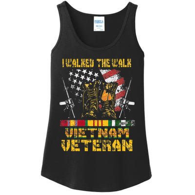 Vietnam Veteran With US Flag With Combat Boots Patriotic Ladies Essential Tank