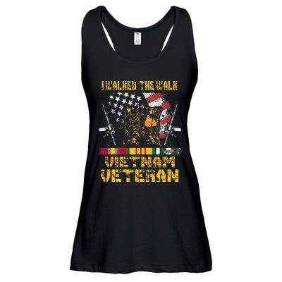 Vietnam Veteran With US Flag With Combat Boots Patriotic Ladies Essential Flowy Tank