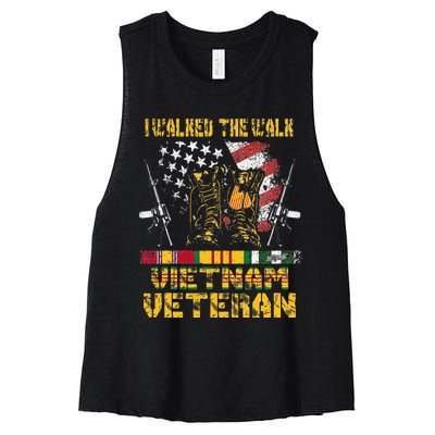 Vietnam Veteran With US Flag With Combat Boots Patriotic Women's Racerback Cropped Tank