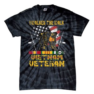 Vietnam Veteran With US Flag With Combat Boots Patriotic Tie-Dye T-Shirt