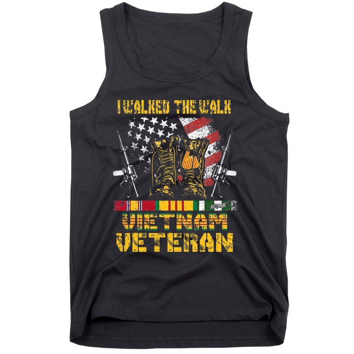 Vietnam Veteran With US Flag With Combat Boots Patriotic Tank Top