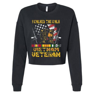 Vietnam Veteran With US Flag With Combat Boots Patriotic Cropped Pullover Crew