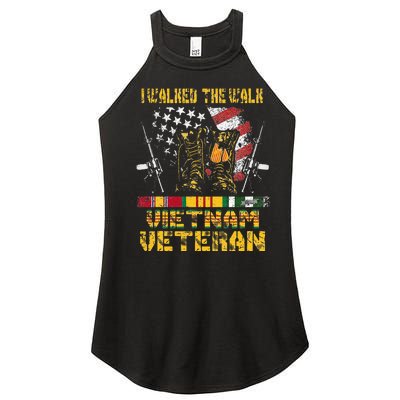 Vietnam Veteran With US Flag With Combat Boots Patriotic Women’s Perfect Tri Rocker Tank