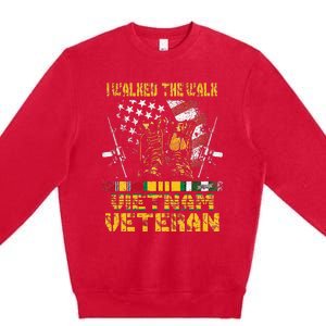 Vietnam Veteran With US Flag With Combat Boots Patriotic Premium Crewneck Sweatshirt