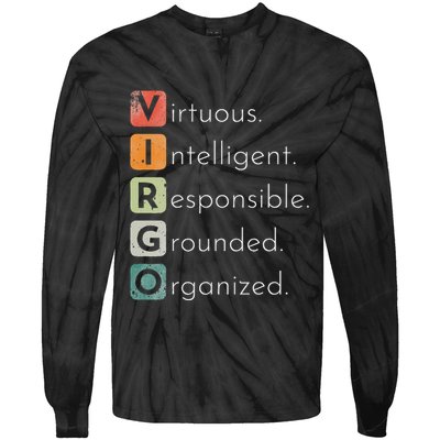 Vintage Virgo Zodiac Sign Women Virgo Birthday Retro Tie-Dye Long Sleeve Shirt