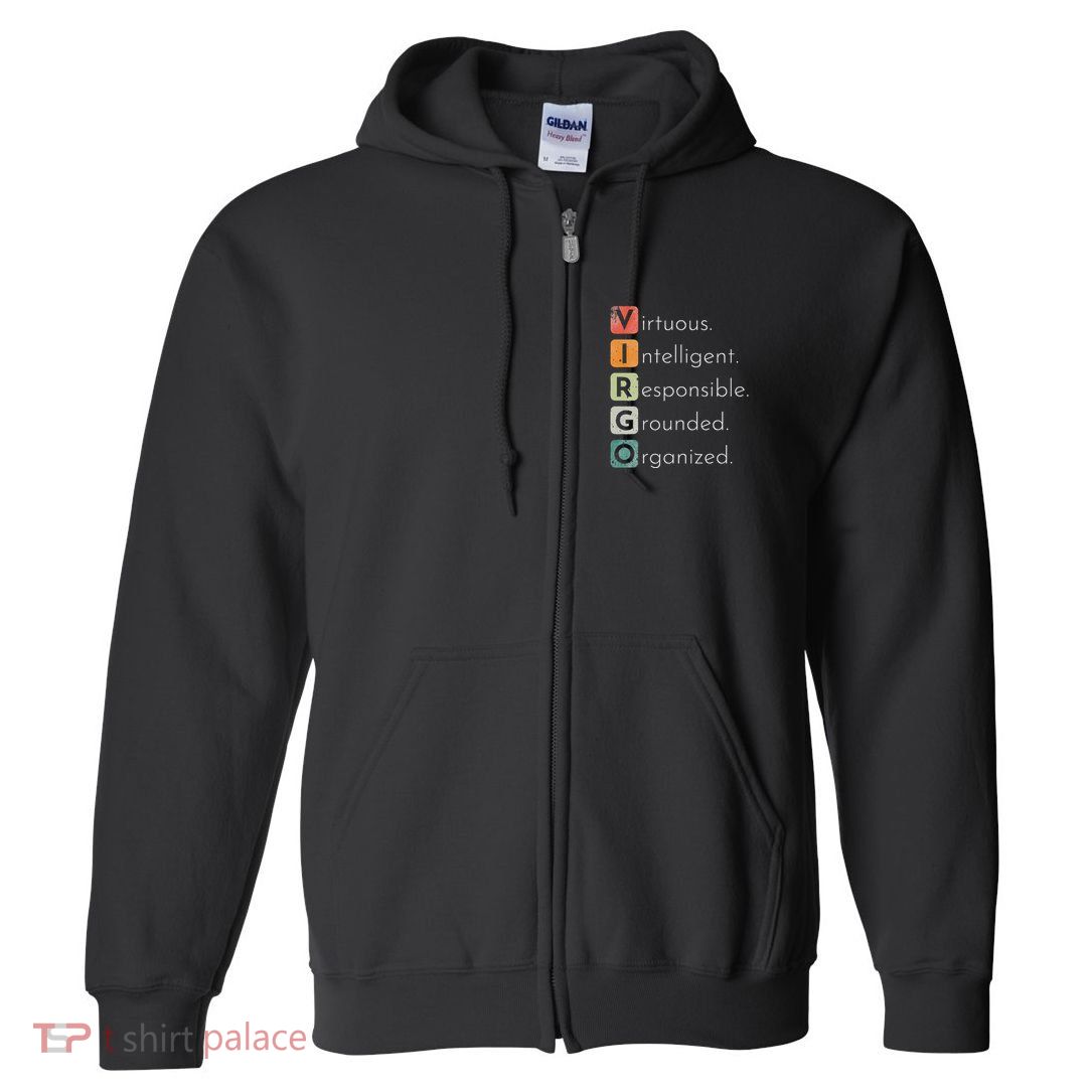Vintage Virgo Zodiac Sign Women Virgo Birthday Retro Full Zip Hoodie