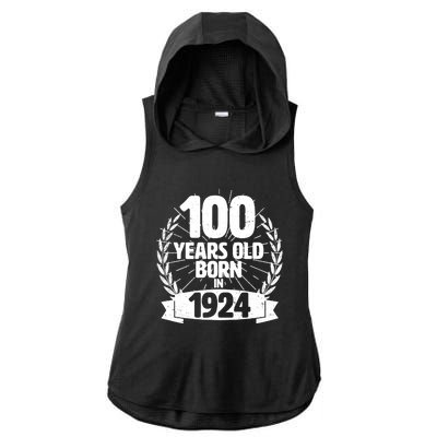 Vintage Wreath 100 Years Old Born In 1924 Birthday Ladies PosiCharge Tri-Blend Wicking Draft Hoodie Tank