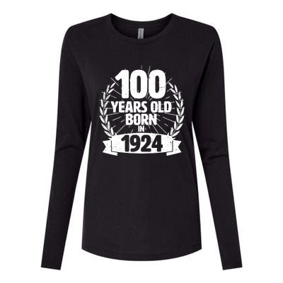 Vintage Wreath 100 Years Old Born In 1924 Birthday Womens Cotton Relaxed Long Sleeve T-Shirt