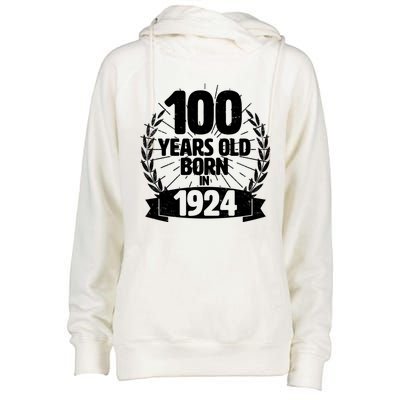 Vintage Wreath 100 Years Old Born In 1924 Birthday Womens Funnel Neck Pullover Hood